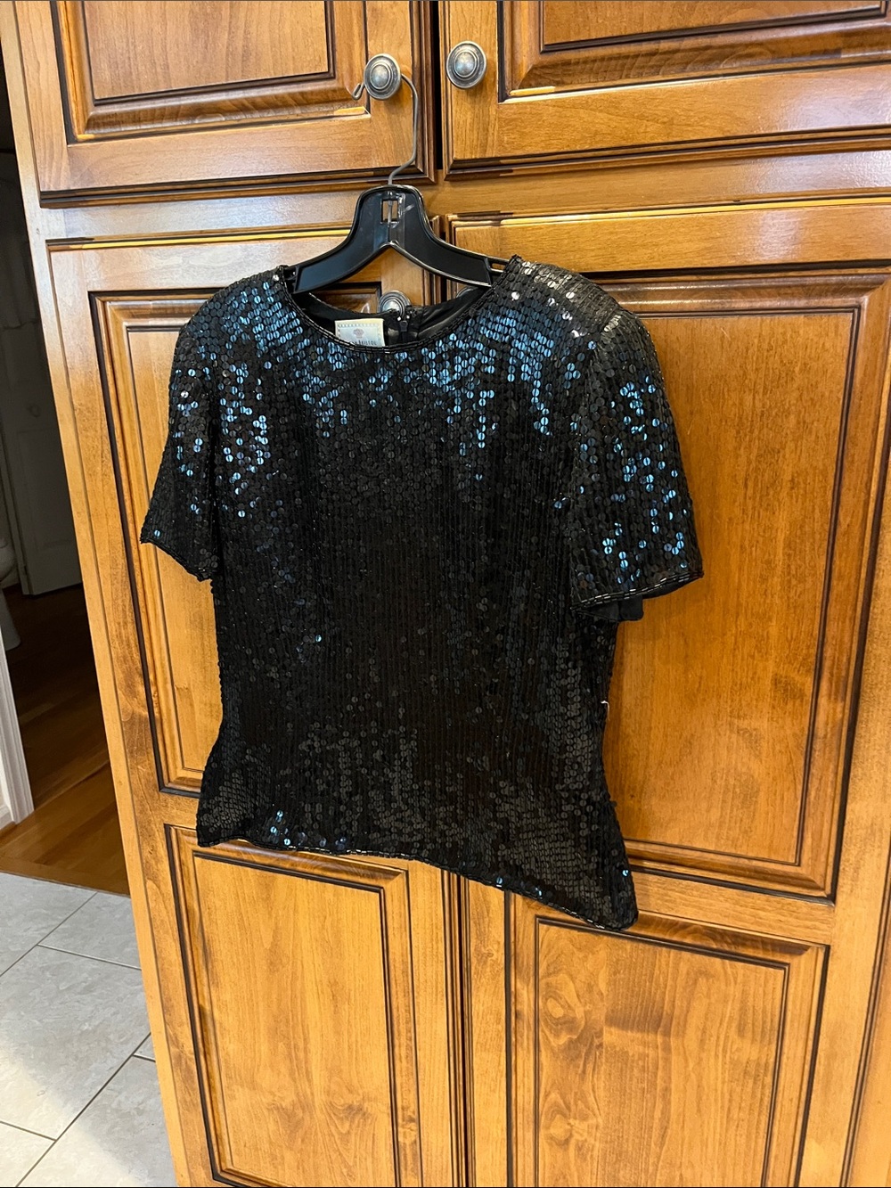 Susan Bristol Black Sequin Short Sleeve Top